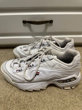 Fila White Sneakers with Red and Navy Logo Accents